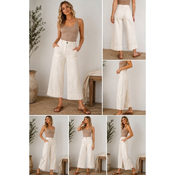 Anthropologie Pants - Maeve Colette Pants W 30P Linen Wide Leg Crop Cream Anthropologie
